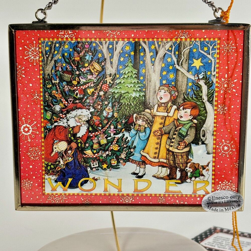 Mary Engelbreit Window Suncatcher Stained Glass Santa Christmas Tree Enesco